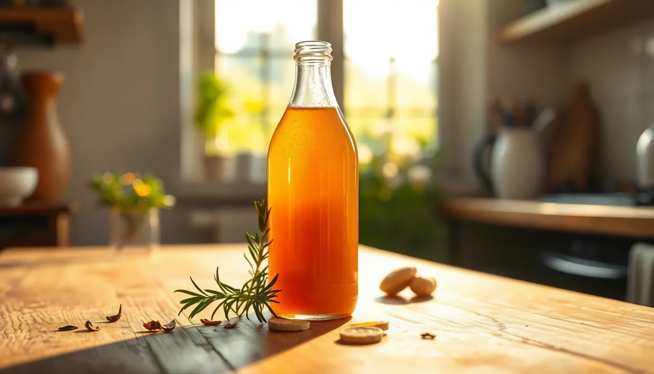 다양한 콤부차 병들이 놓여있는 모습