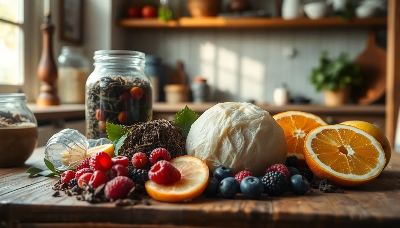 다양한 과일이 들어간 콤부차 칵테일