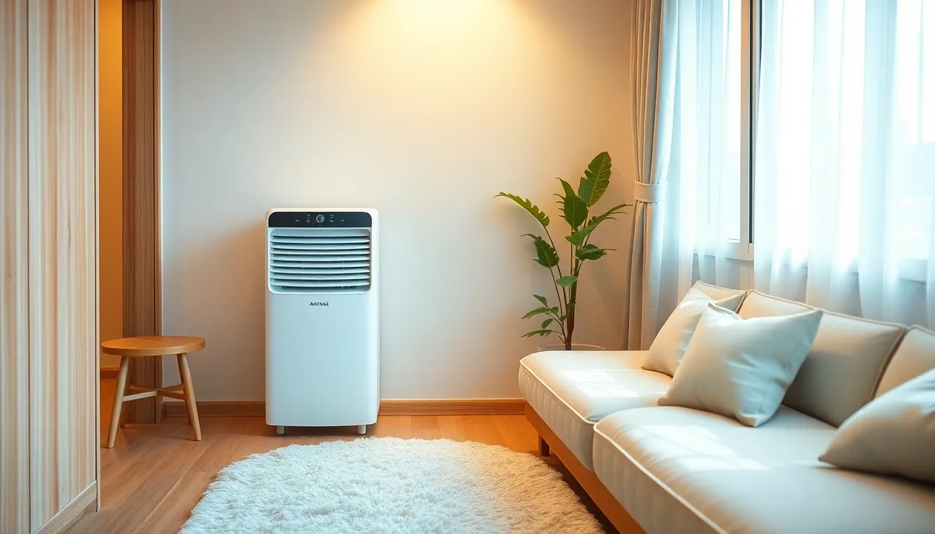 시원하게 냉방 중인 에어컨과 쾌적한 실내 풍경