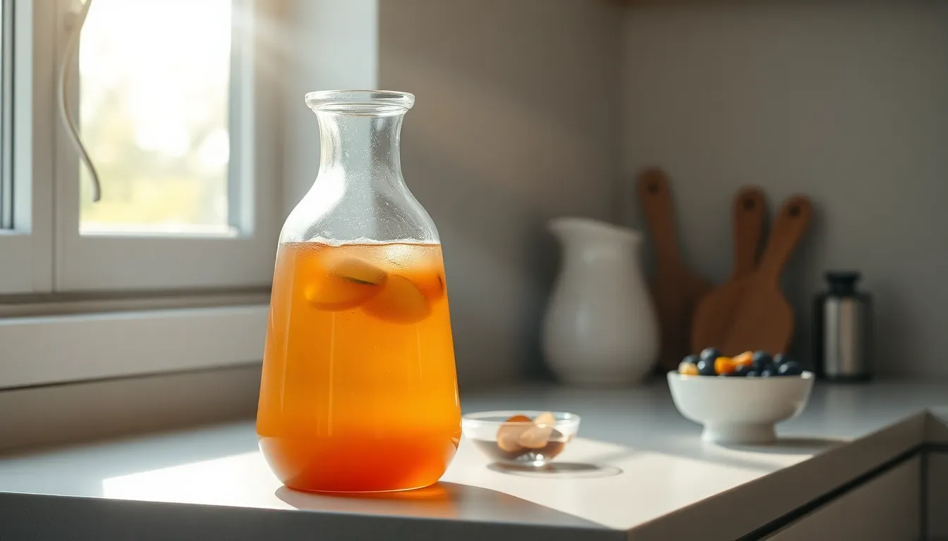 직접 만든 콤부차가 담긴 유리병