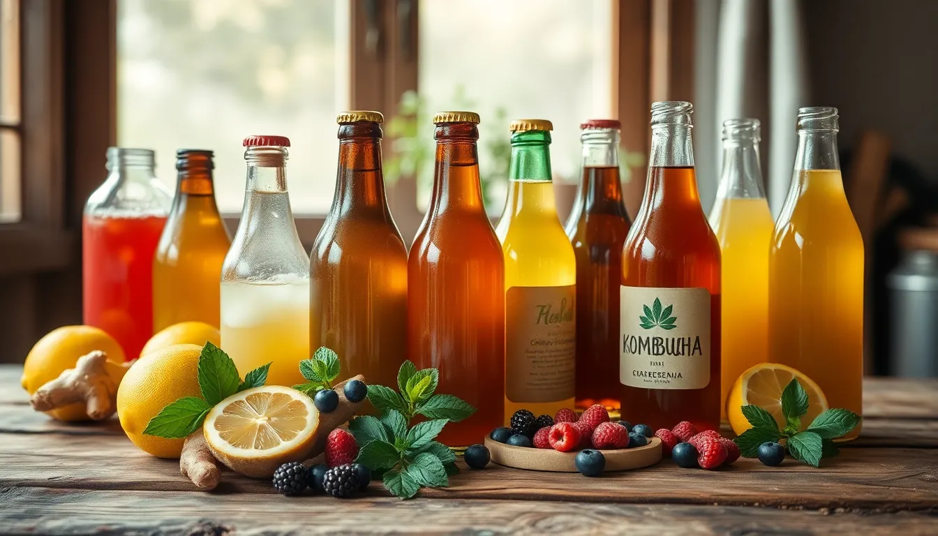 콤부차와 다양한 건강한 재료들